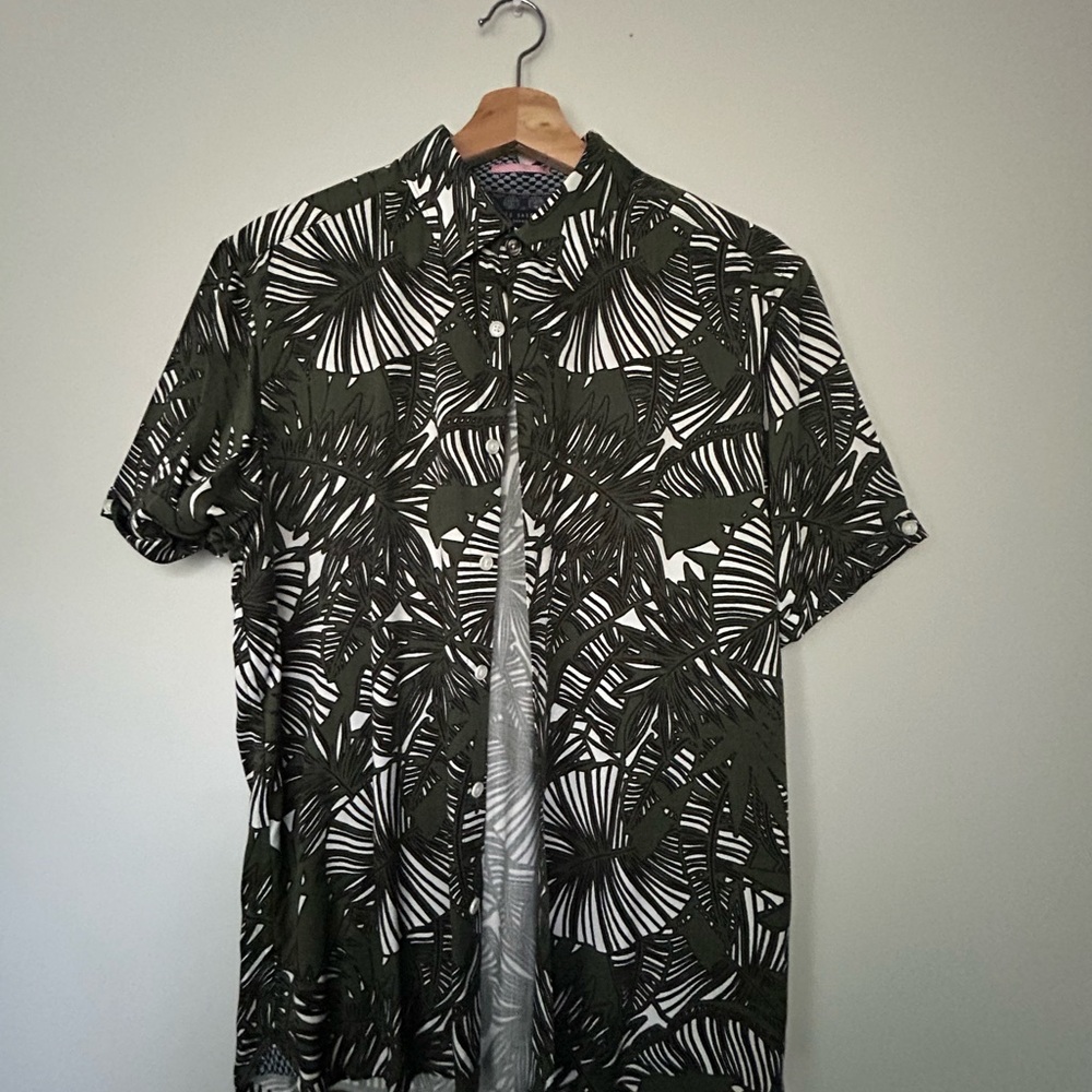 Men's Green and White Tropical Print Shirt